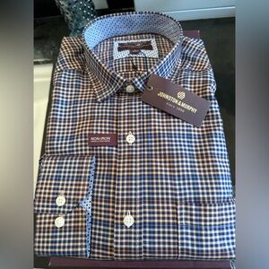 Johnston & Murphy Non-iron dress shirt in tan multi glen plaid